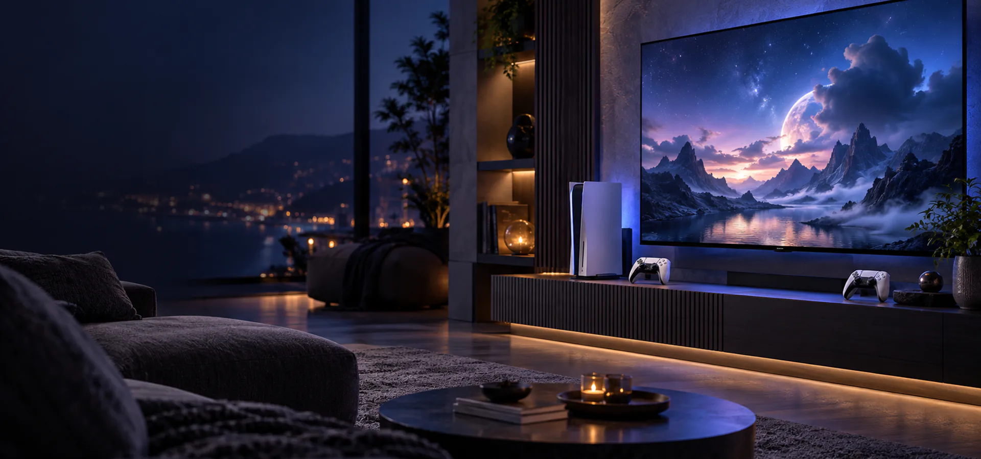 Console and controllers in a gaming setup